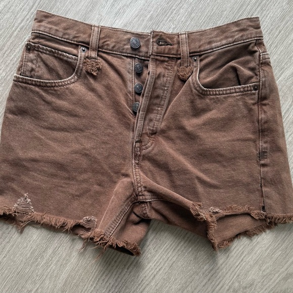 Free People Makai Ripped Jean Shorts in Washed Chocolate- 25 - Picture 6 of 8